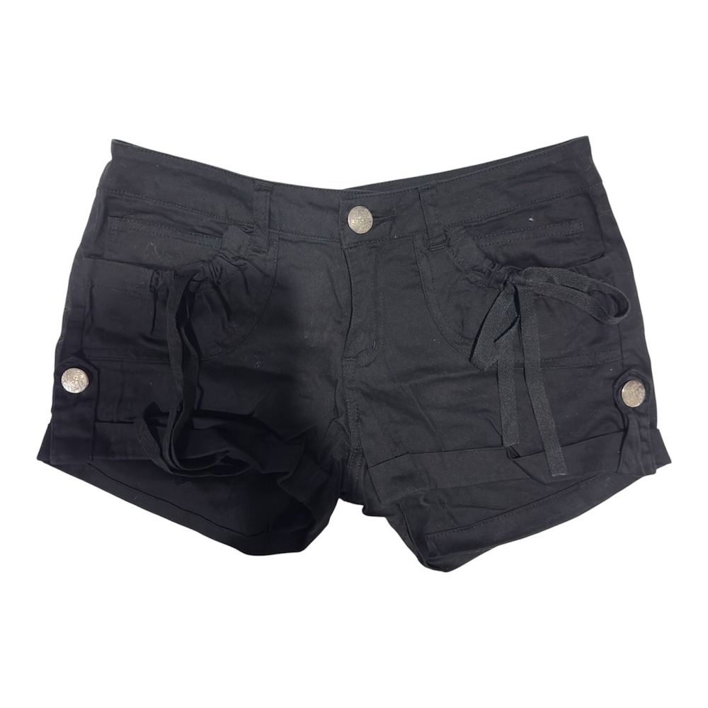 Hybrid & Company Womens Black Cargo Mini Shorts Drawstring Pockets Size 7